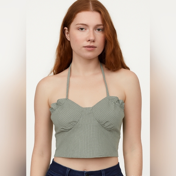 Suzanne Betro/ Blue & white/ Checkered/Adjustable crop top/Halter tied/Size US M - Picture 1 of 8